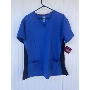 Divine Stretch Scrub Top 2X Blue V-Neck Stretch Medical Uniform Pockets